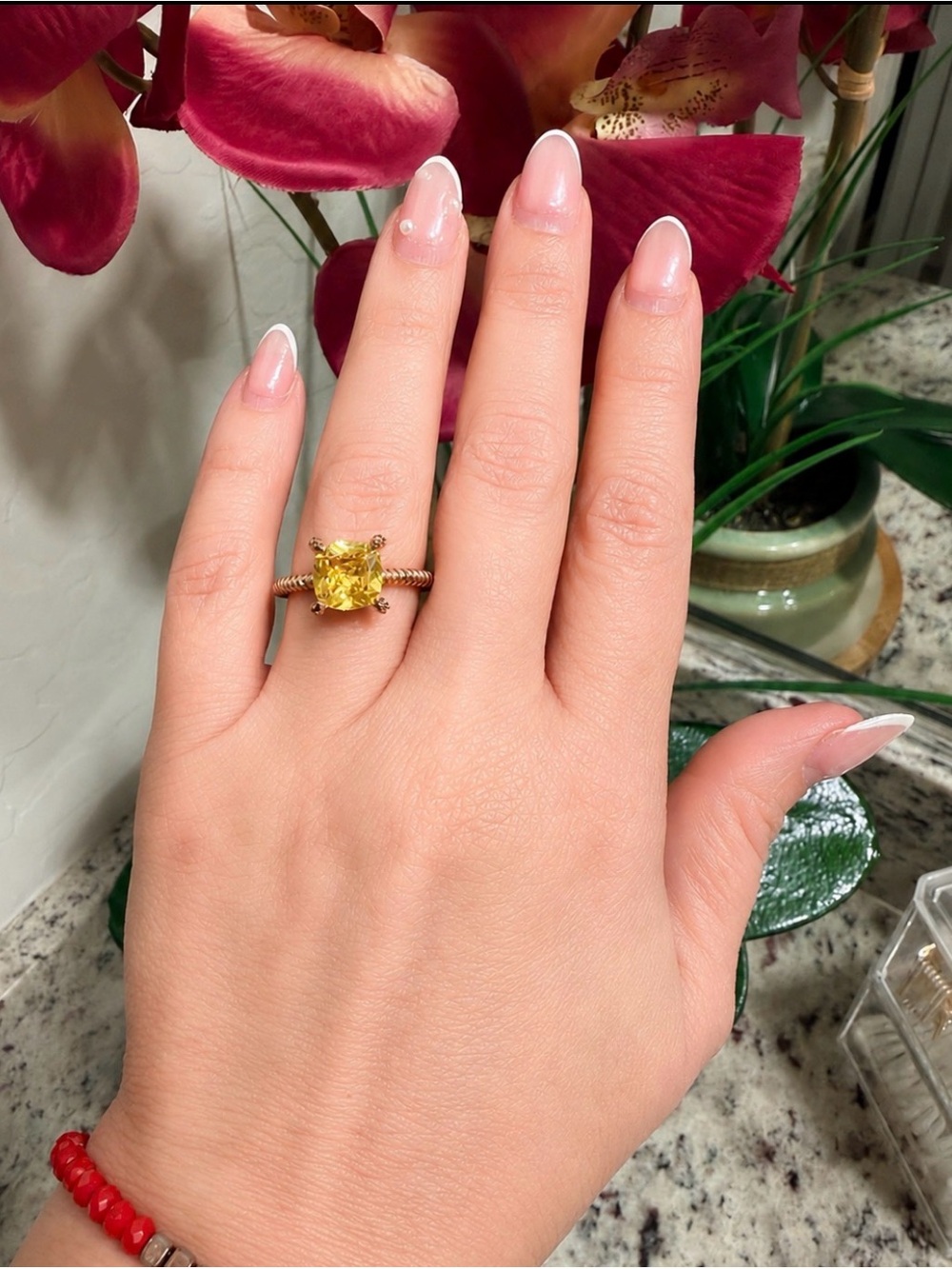 Cushion Cut Yellow Canary Twisted Cable Cocktail Ring - Size 8